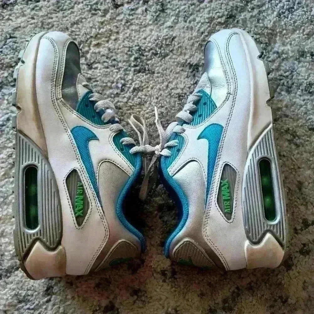 Nike Youth Air Max 90 Leather GS 'Silver Blue Lagoon' Shoe 6Y 7.5 Women